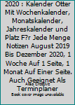 Terminkalender 2019-2020 : Kalender Otter Mit Wochenkalender, Monatskalender, Jahreskalender und Platz F?r Jede Menge Notizen August 2019 Bis Dezember 2020, 1 Woche Auf 1 Seite, 1 Monat Auf Einer Seit
